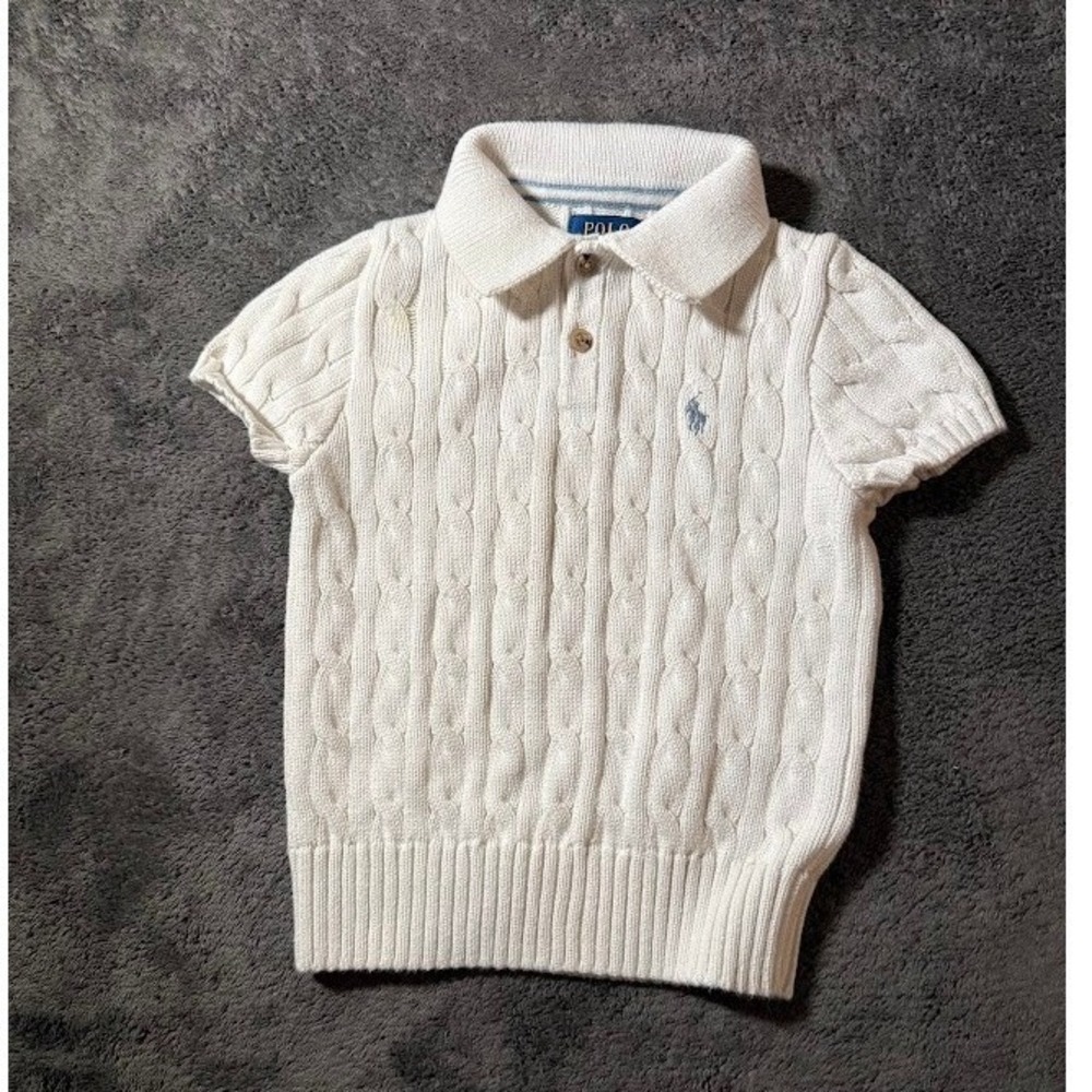 Polo Ralph Lauren Kids Cream Cable Knit Short Sleeve Sweater Polo Size 4